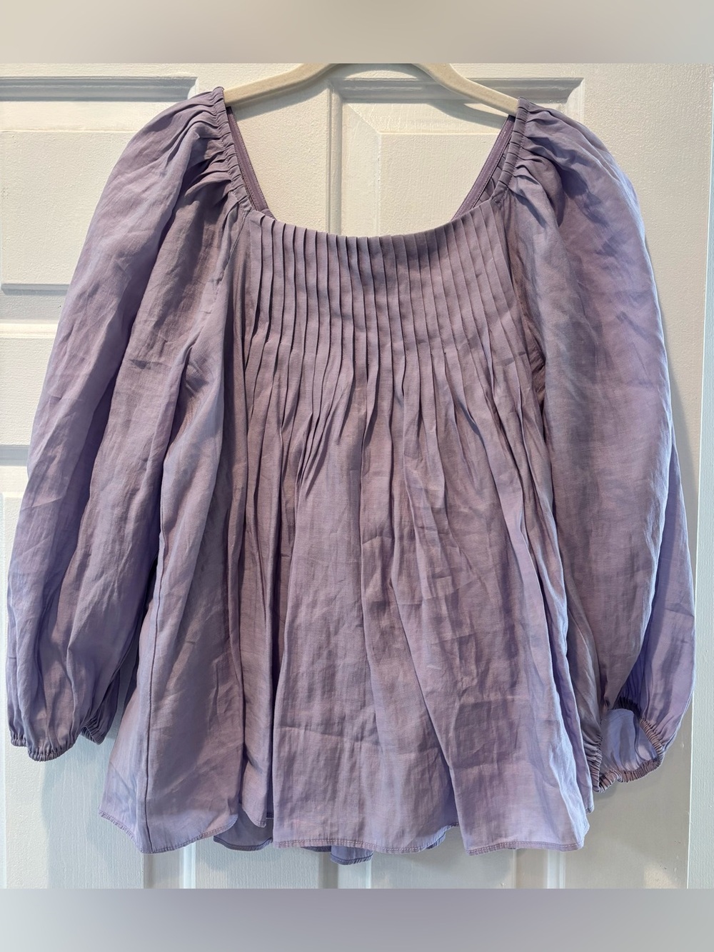 English Factory Lavender Pleated Puff-Sleeve Top - Size L